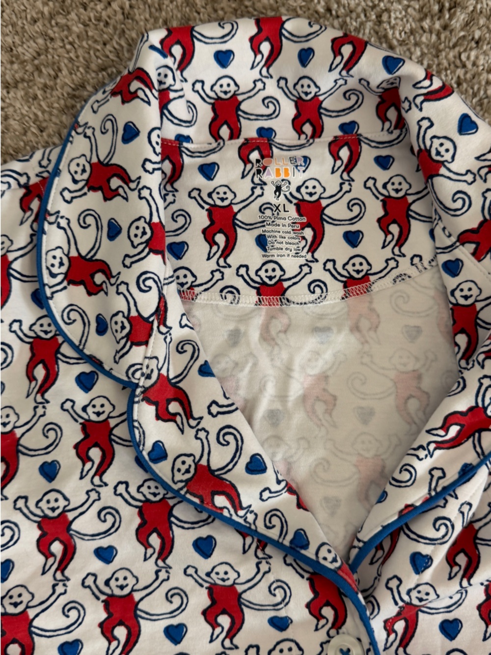 Roller Rabbit Red & Blue Monkey Pajama set - Picture 2 of 5